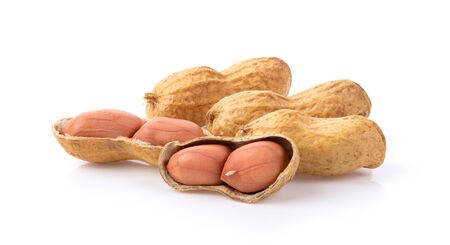 peanuts isolated on white background. full depth of fieldの写真素材