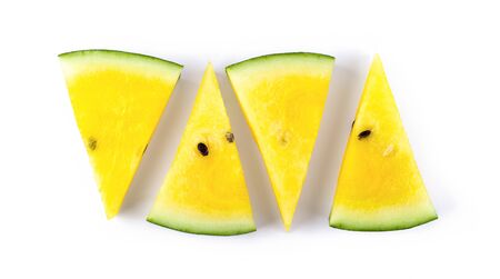 yellow watermelon isolated on white background. top viewの写真素材