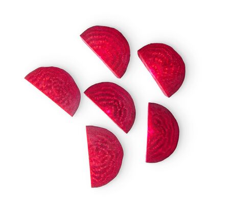 Beetroot slices isolated on white background. top view