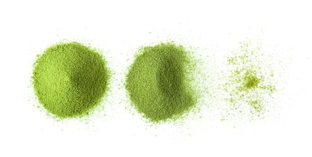 matcha green tea powder on white background. top viewの写真素材