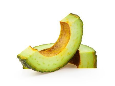 Fresh slice avocado fruits isolated on white backgroundの写真素材