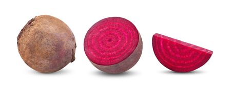 beetroot vegetables and a half  isolated on white background. full depth of field