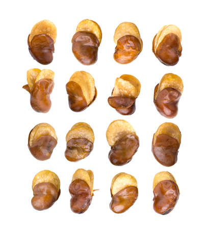 Broad windsor fava bean seeds isolated on white background. top view