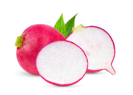 fresh radish with leaf isolated on white backgroundの写真素材