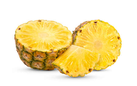 pineapple with slices isolated on white backgroundの写真素材