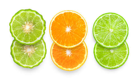orange lime bergamot or kaffir slice isolated on white backgroundの写真素材