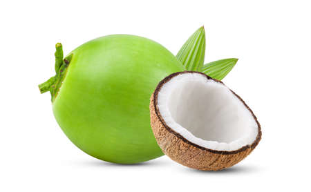 Green young coconut isolated on white backgroundの写真素材