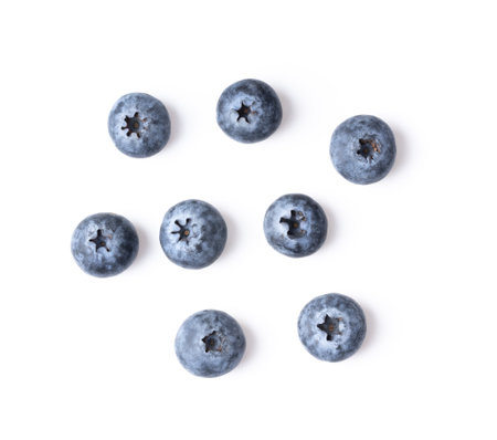 blueberries isolated on white background top viewの写真素材