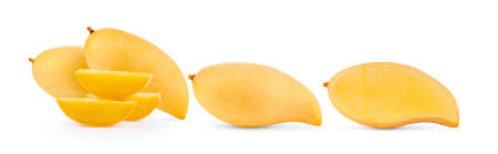 ripe yellow mango isolated on white backgroundの写真素材