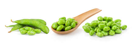 green soy beans isolated on white backgroundの写真素材