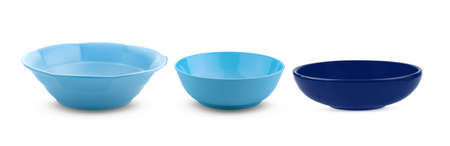 blue bowl isolated on white backgroundの写真素材