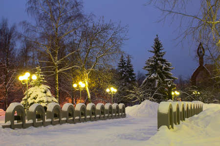Walk of Victory Square of Glory, in the light of lanterns Balashikhaの写真素材