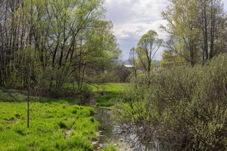 Spring landscape on the river Malashkaの写真素材