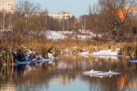 Ice on the Pekhorka River after strong frostsの写真素材