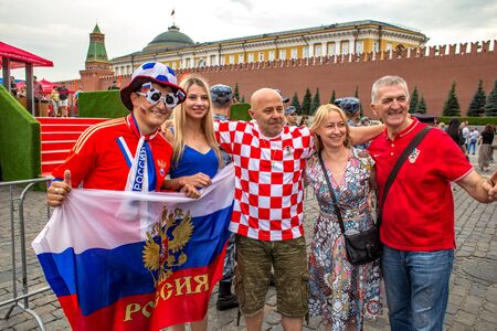 Moscow, Russia - July 14, 2018: Fans of the World Cup of 2018 at Red Square in Moscowのeditorial素材