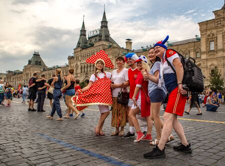 Moscow, Russia - July 14, 2018: Fans of the World Cup of 2018 at Red Square in Moscowのeditorial素材