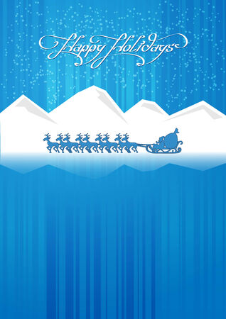 mountains, santa claus, deer, north, northern lightsのイラスト素材