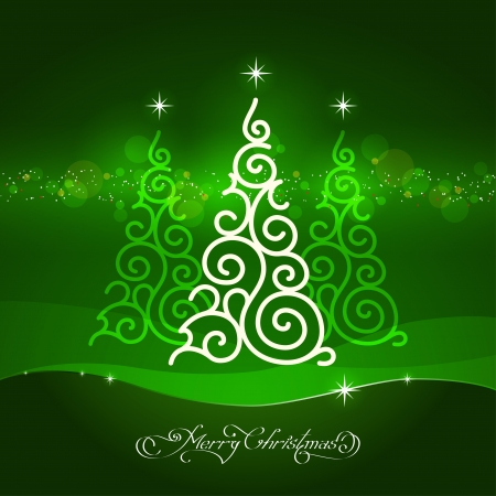 stylized white ornamental christmas tree on green backgroundのイラスト素材