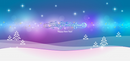 horizontal blue christmas landscape with snowy small fir-treesのイラスト素材
