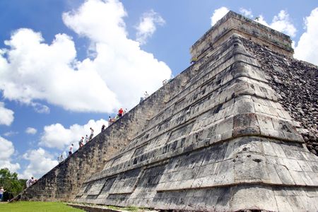 Crowds climbing Maya Pyramid at Chitchen Itza