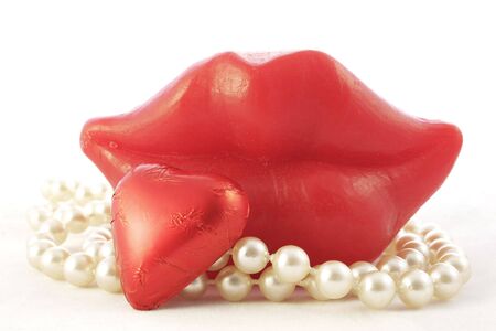 Heart candy, hot lips and pearlsの写真素材