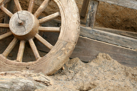 Old cartwheel abstract with dusty brown backgroundの写真素材