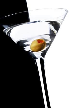 One olive martini with black and white backgroundの写真素材