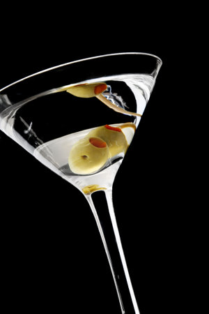 Two olive classic martini with black backgroundの写真素材