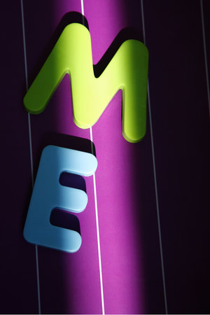 Word me written in toy letters on magnetic boardの写真素材