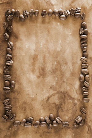 Coffee Bean frame on old paperの写真素材