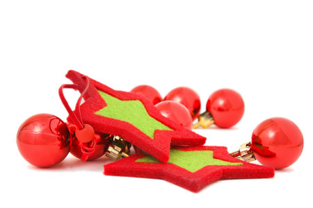 Small Christmas baubles in high key with felt starsの写真素材