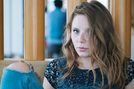 Portrait of a model made with a vintage lensの写真素材