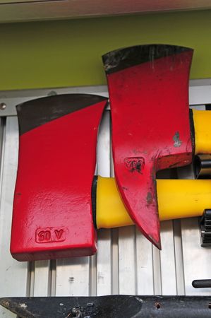 Two red axe bladesの写真素材