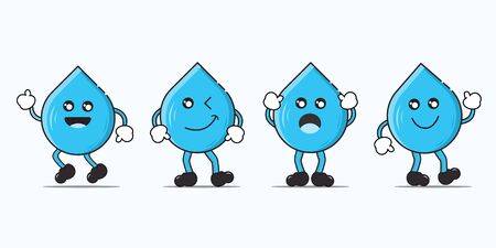 set of cute water drop cartoon character vectorのイラスト素材