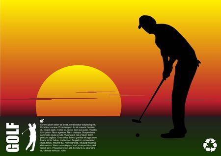 golfer playing at sunsetのイラスト素材