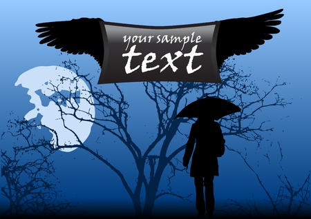 woman with umbrella at scary night backgroundのイラスト素材
