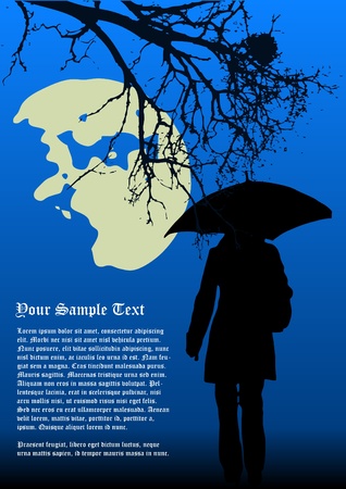 woman with umbrella at scary night backgroundのイラスト素材