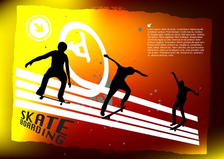 three skateboarders abstract background のイラスト素材