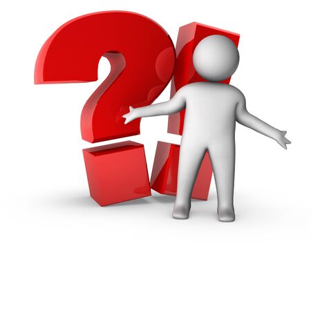 3d man with question and exclamation sign の写真素材
