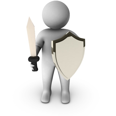 3d knight with sword on white background の写真素材