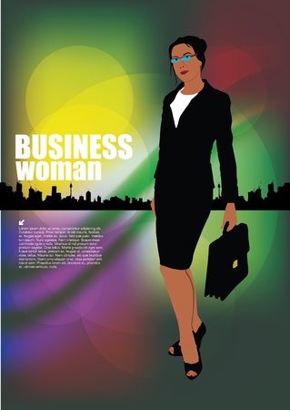 businesswoman on decorative city background のイラスト素材