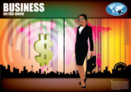 businesswoman on modern digital background のイラスト素材