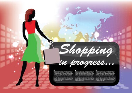 shopping girl at abstract background のイラスト素材