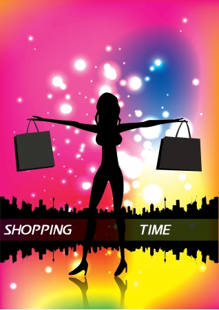 woman shopping on city background のイラスト素材