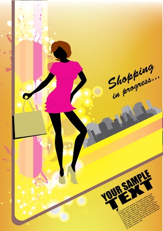 shopping woman on abstract background のイラスト素材