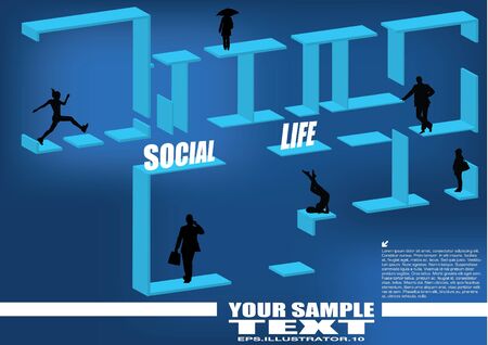 people on 3d abstract construction のイラスト素材