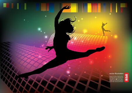 dancing woman tech background のイラスト素材