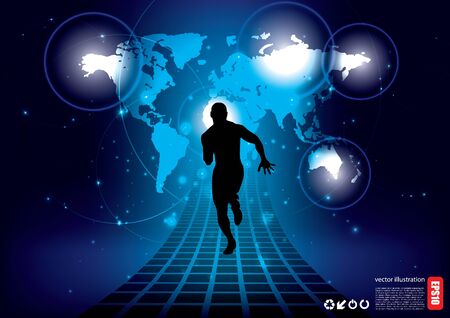 runner on tech background のイラスト素材