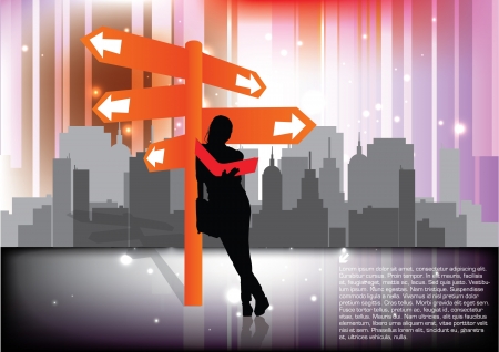 woman and the signpost のイラスト素材