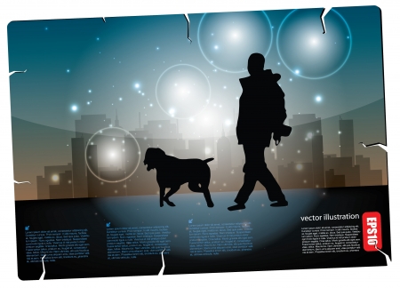 man walking with dog postcard のイラスト素材